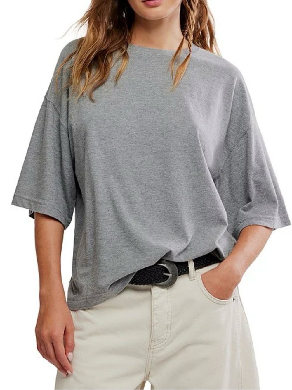NWOT Free People We The Free Perfect Oversized Tee Gray Medium Boxy Top Shirt M